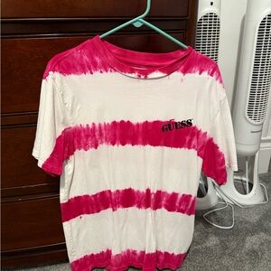 Guess Pink and White Tie-Dye T-Shirt